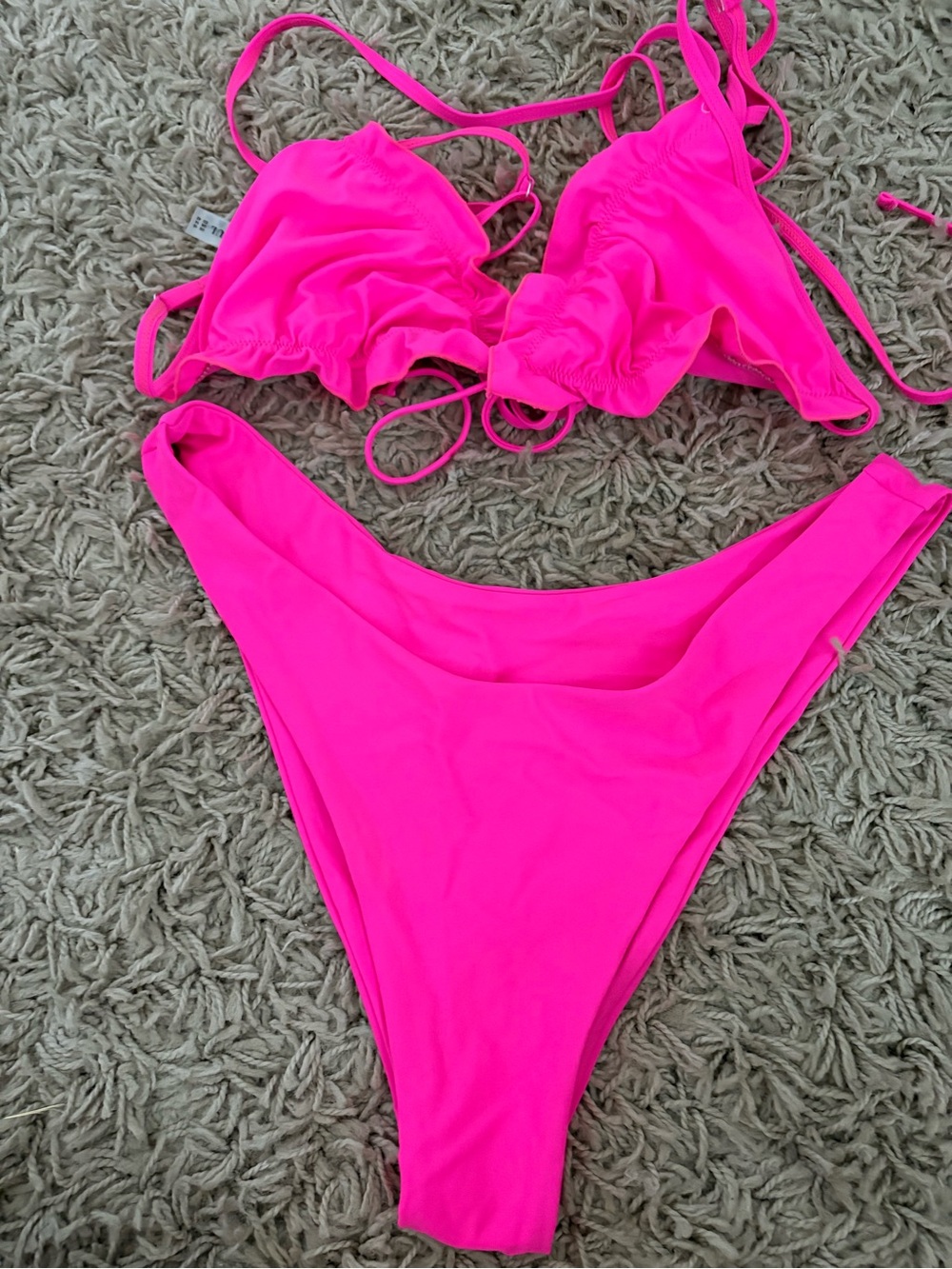 ZARA Hot Pink String Triangle Bikini Set XL